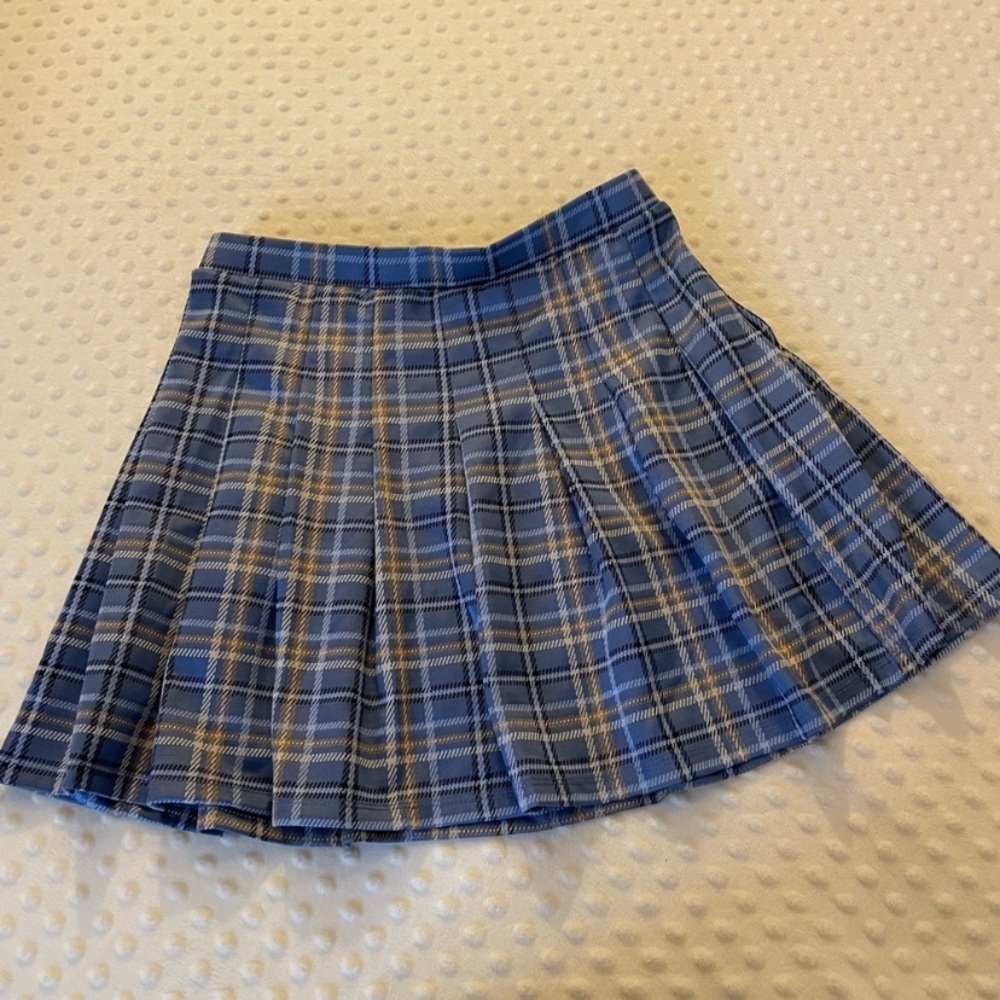 Hippie Rose Plaid Skater Skirt in Blue and Cream